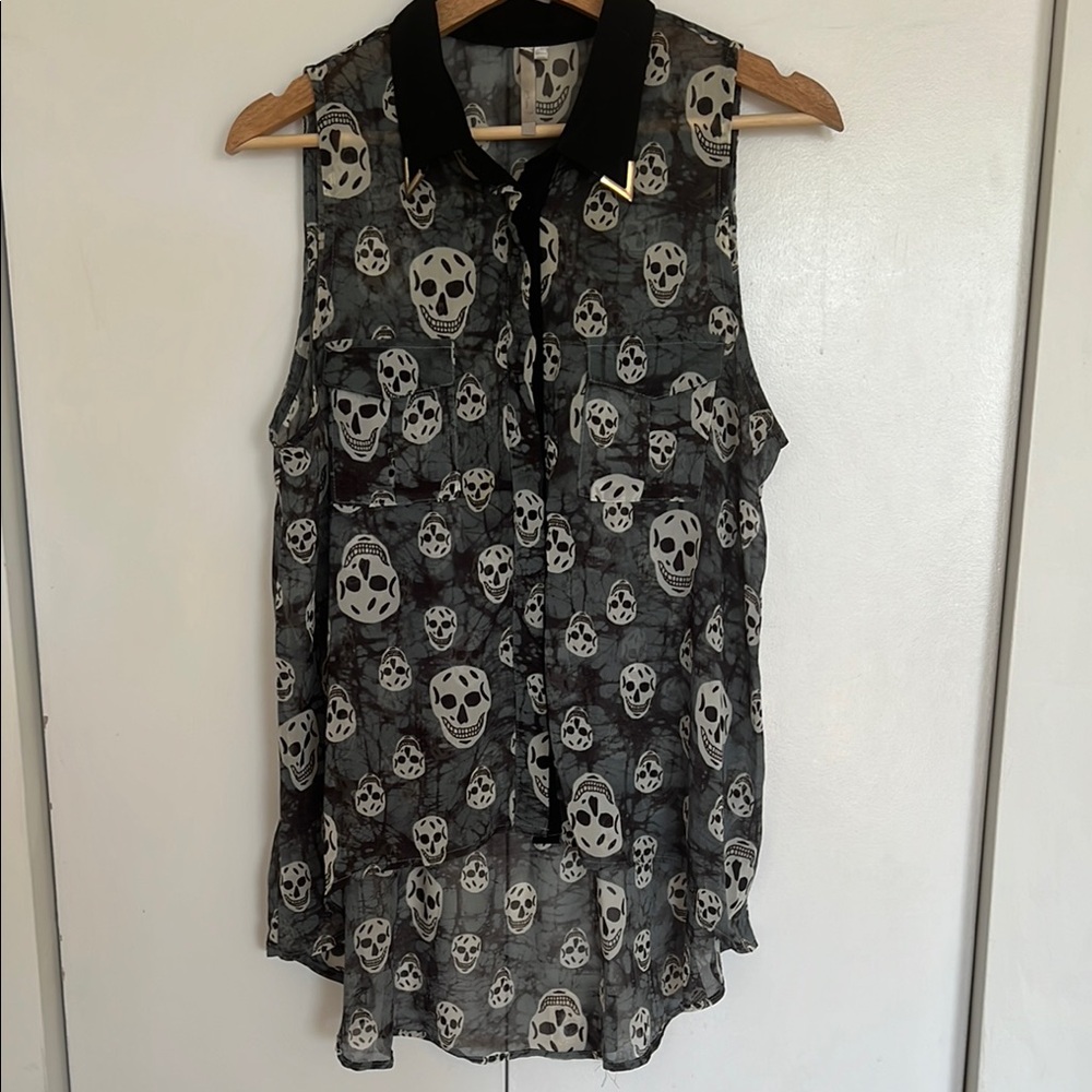 Mona B Sheer Skull Print Sleeveless Blouse